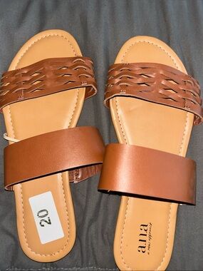 Anna Tan Braided Strap Slide Sandals